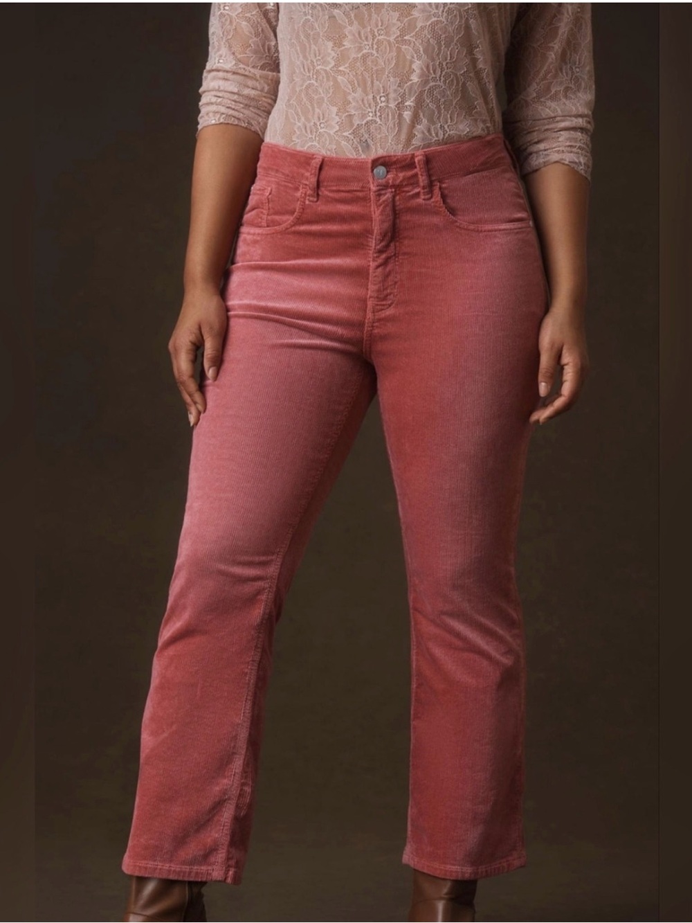 Pilcro Anthropologie The Yaya Mid-Rise Corduroy Pants Dusty Rose Pink 26